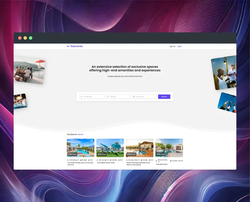 Staymenity booking interface on laptop