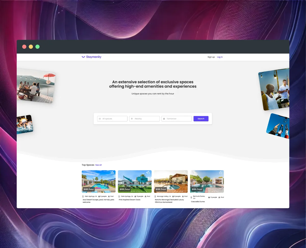 Staymenity booking interface on laptop